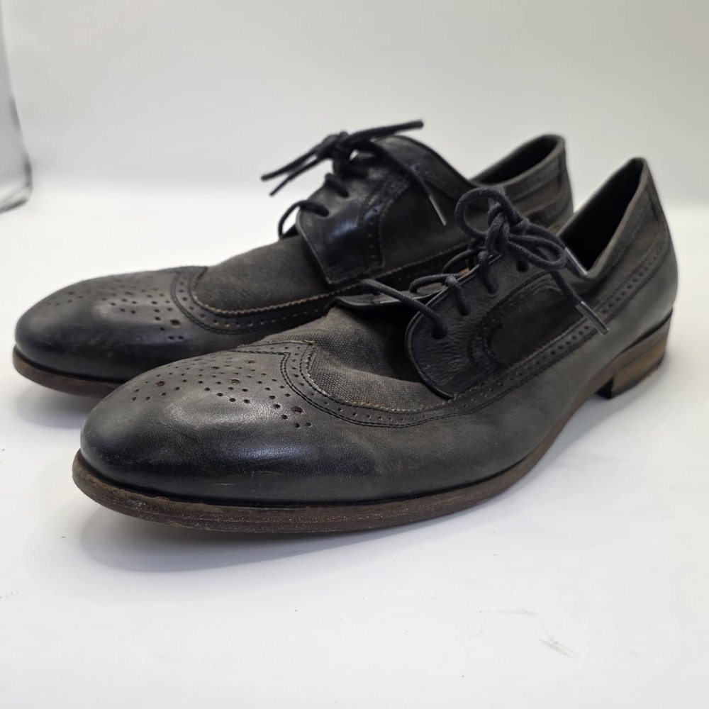 John Varvatos Star USA Wingtip Derby Brogue Dress Shoes Black Leather Men's 12
